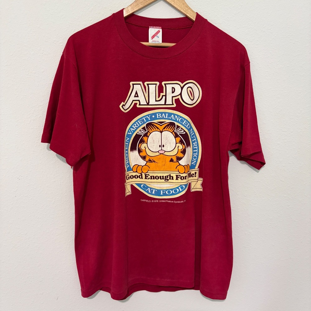 Vintage Red Garfield Alpo 1978 Jerzees Short Sleeve T-Shirt Single Stitch XL